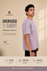 Lilac Gray Plain T-Shirt for Men | Oversized T-Shirt | Atarangee
