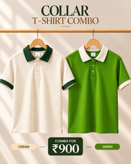 Premium Collar T-Shirt Combo | Cream & Green | Atarangee