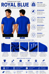 Premium Royal Blue Plain T-Shirt | 180 GSM | 100% Cotton