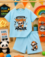 Certified Trouble Maker | Kids Cord Set | T-shirt + Half Pant | Ataranngee