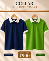 Premium Collar T-Shirt Combo | Navy Blue & Green | Atarangee