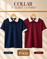 Premium Collar T-Shirt Combo | Navy Blue & Maroon | Atarangee