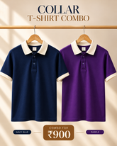 Premium Collar T-Shirt Combo | Navy Blue & Purple | Atarangee