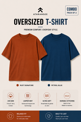 Rust Signature + Petrol Blue Oversized T-Shirt Combo | Atarangee