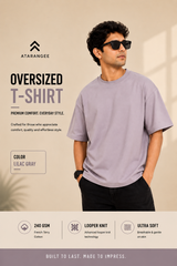 Lilac Gray Plain T-Shirt for Men | Oversized T-Shirt | Atarangee