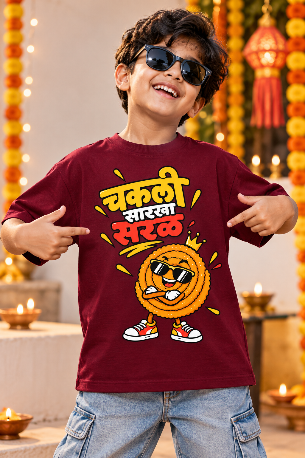 Chakali Sarkha Saral | Kids Diwali T-Shirt | Atarangee
