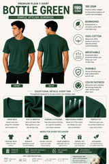 Premium Bottle Green Plain T-Shirt | 180 GSM | 100% Cotton