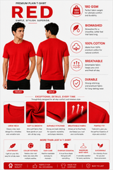 Premium Red Plain T-Shirt | 180 GSM | 100% Cotton