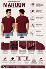 Premium Maroon Plain T-Shirt | 180 GSM | 100% Cotton