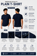 Premium Navy Blue Plain T-Shirt | 180 GSM | 100% Cotton