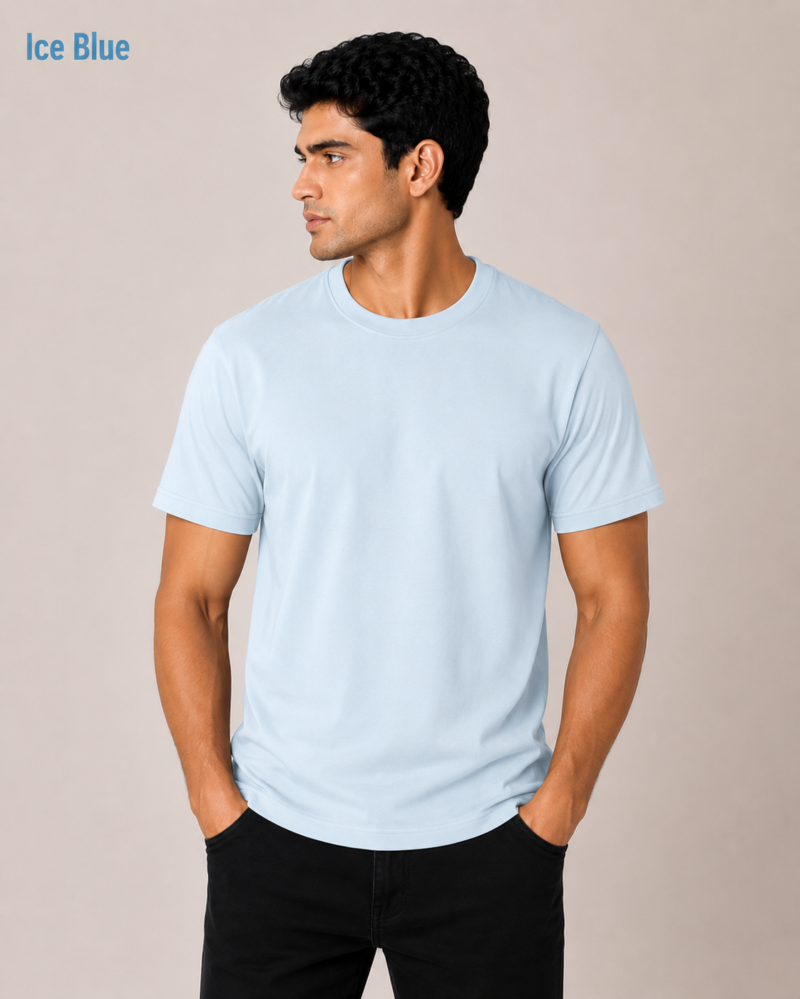 Premium Ice Blue Plain T-Shirt | 180 GSM | 100% Cotton