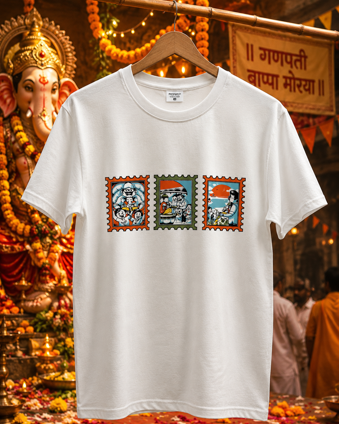 Ganpati Bappa Postcard – Adults Marathi T-Shirt | Atarangee