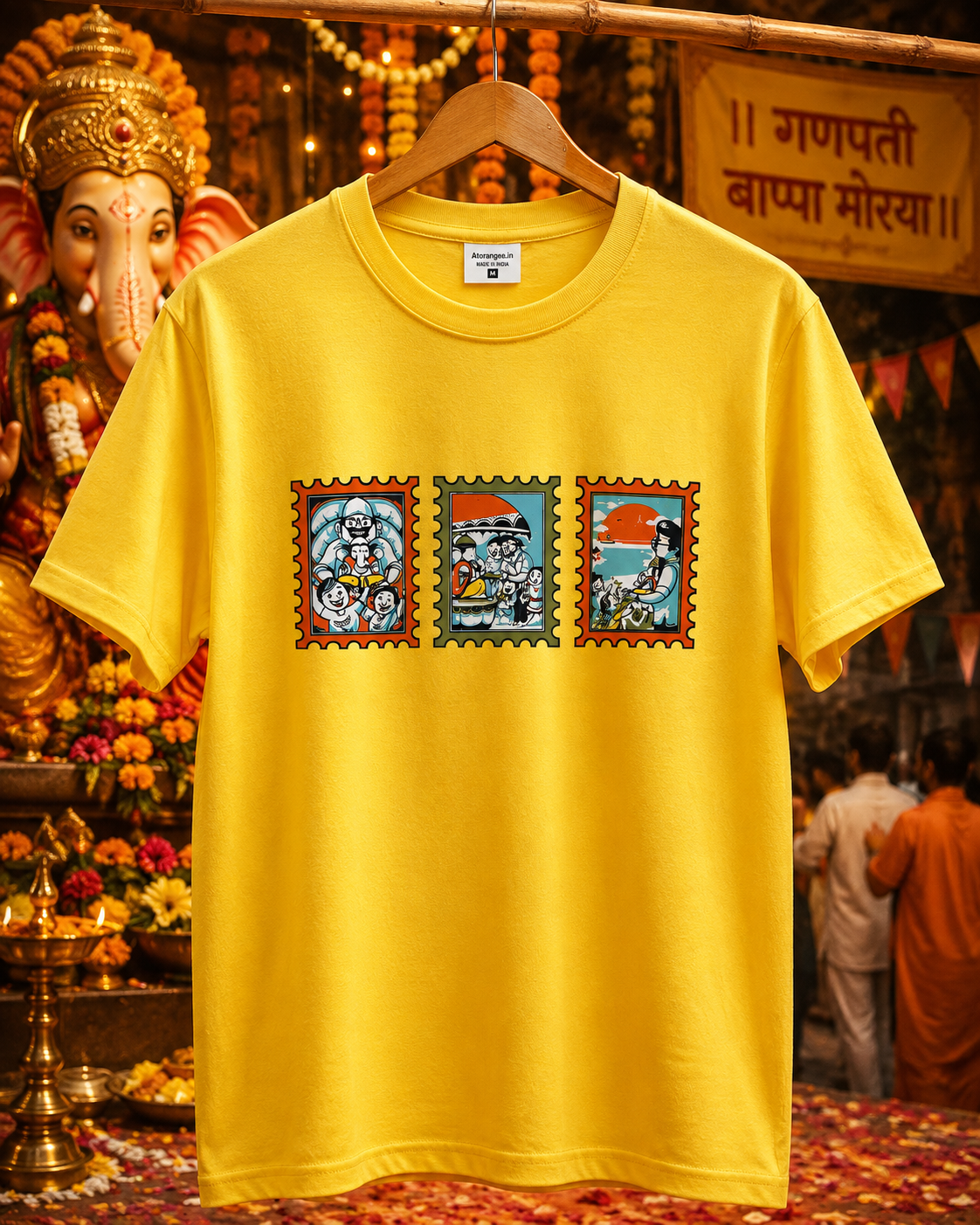 Ganpati Bappa Postcard – Adults Marathi T-Shirt | Atarangee
