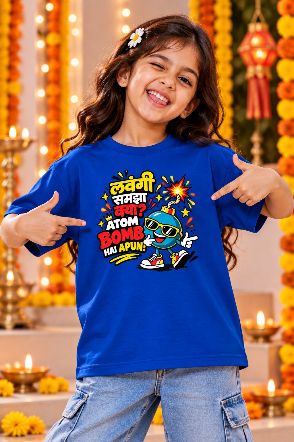 Lavangi Samja Kya, Atom Bomb Hai Apun | Kids Girl Diwali T-Shirt | Atarangee