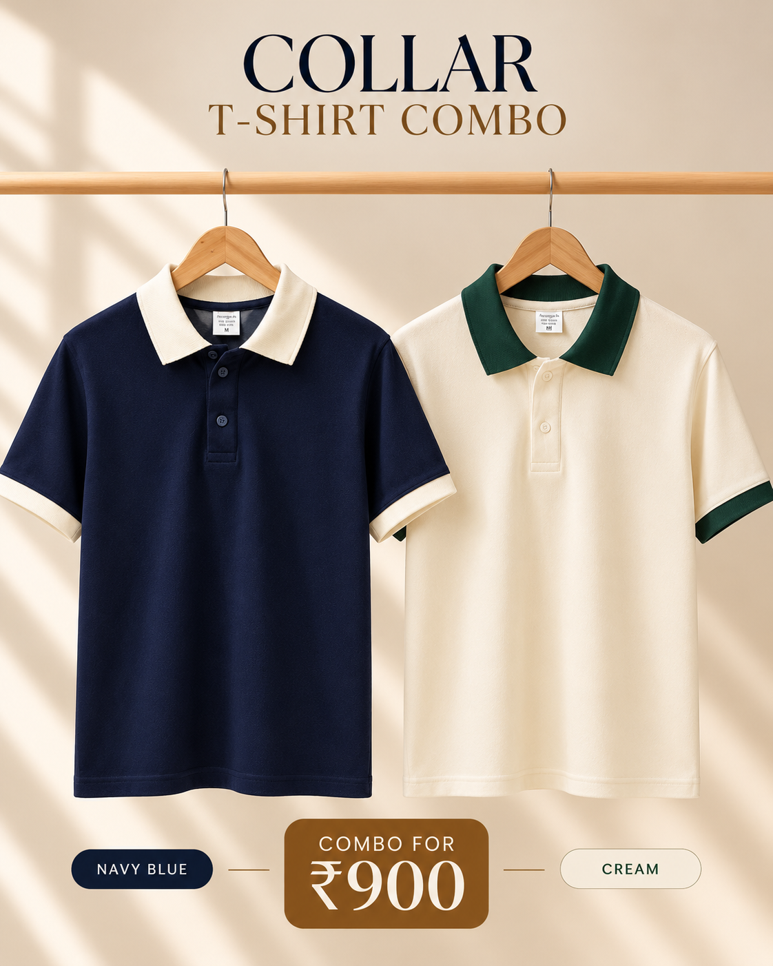 Premium Collar T-Shirt Combo | Navy Blue & Off-White | Atarangee