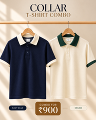 Premium Collar T-Shirt Combo | Navy Blue & Off-White | Atarangee