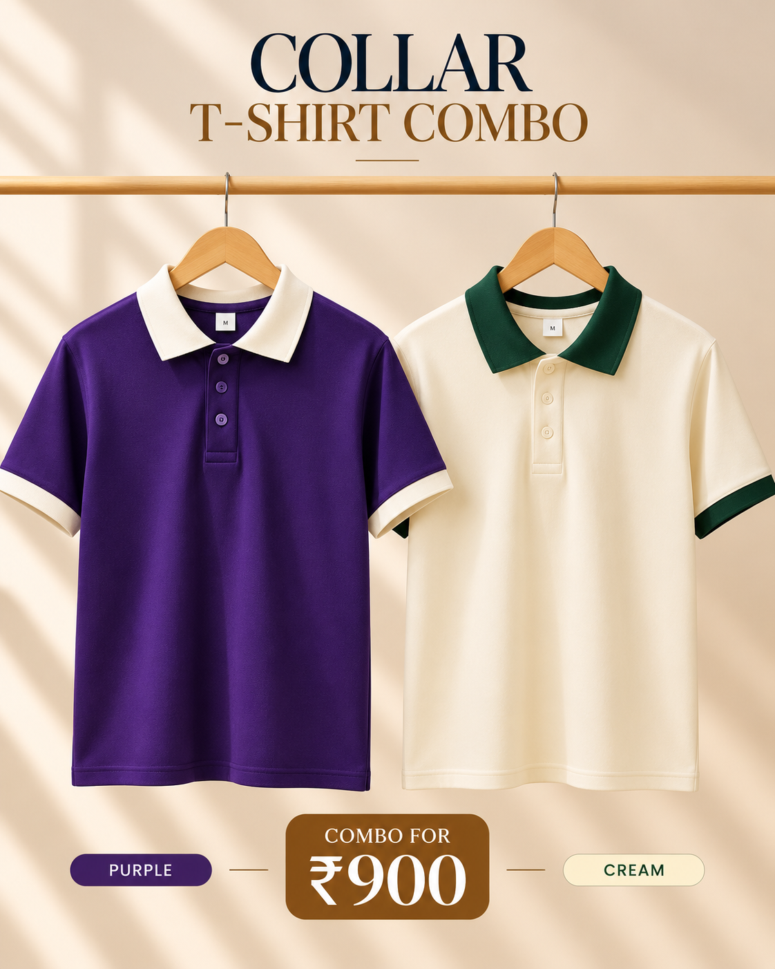 Premium Collar T-Shirt Combo | Purple & Cream | Atarangee
