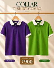 Premium Collar T-Shirt Combo | Purple & Green | Atarangee