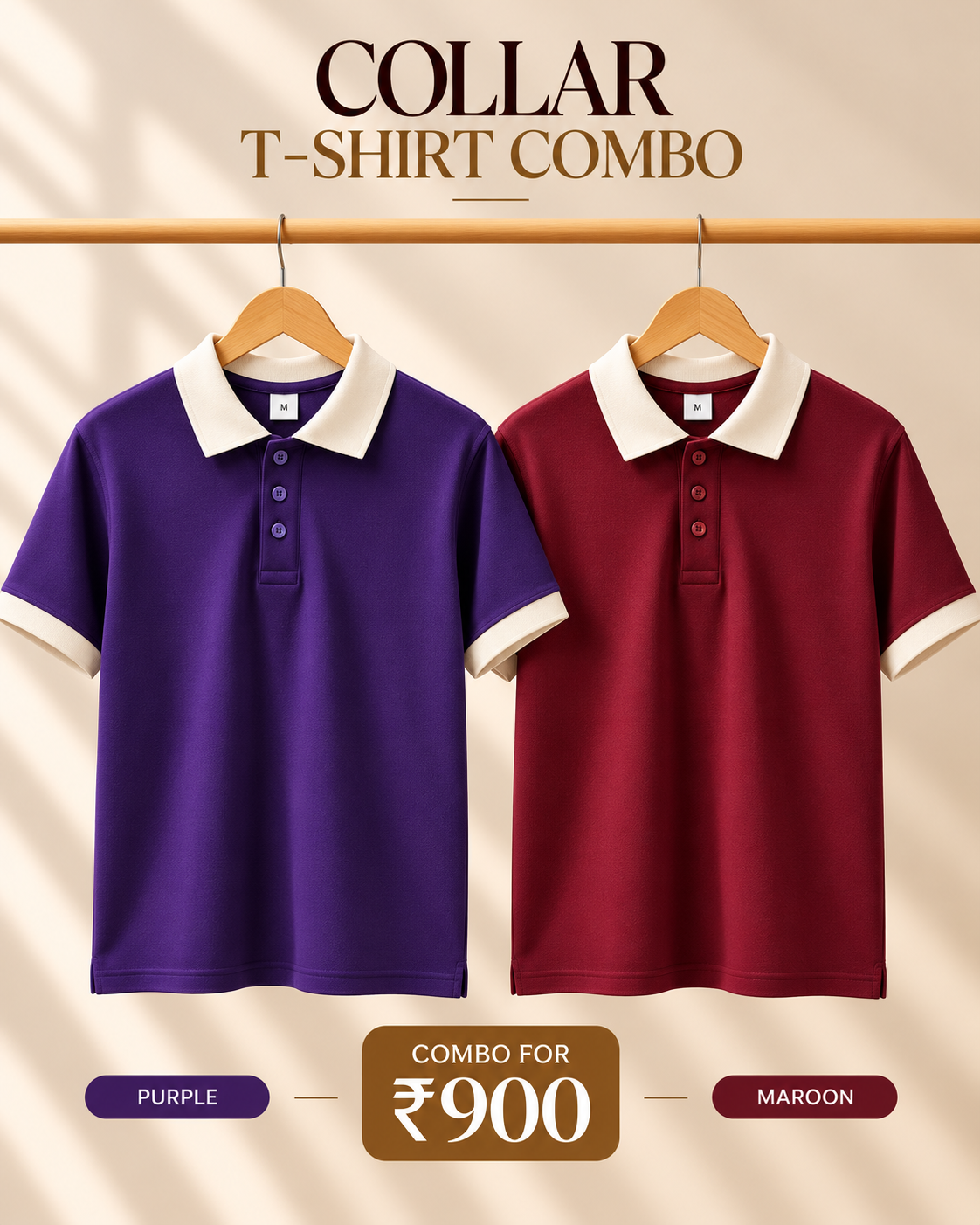 Premium Collar T-Shirt Combo | Purple & Maroon | Atarangee