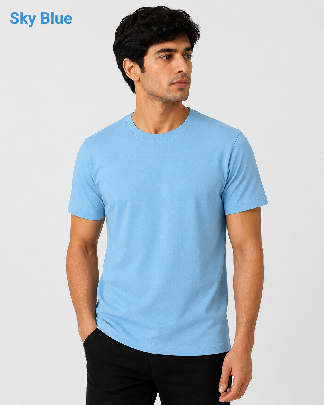 Premium Sky Blue Plain T-Shirt | 180 GSM | 100% Cotton